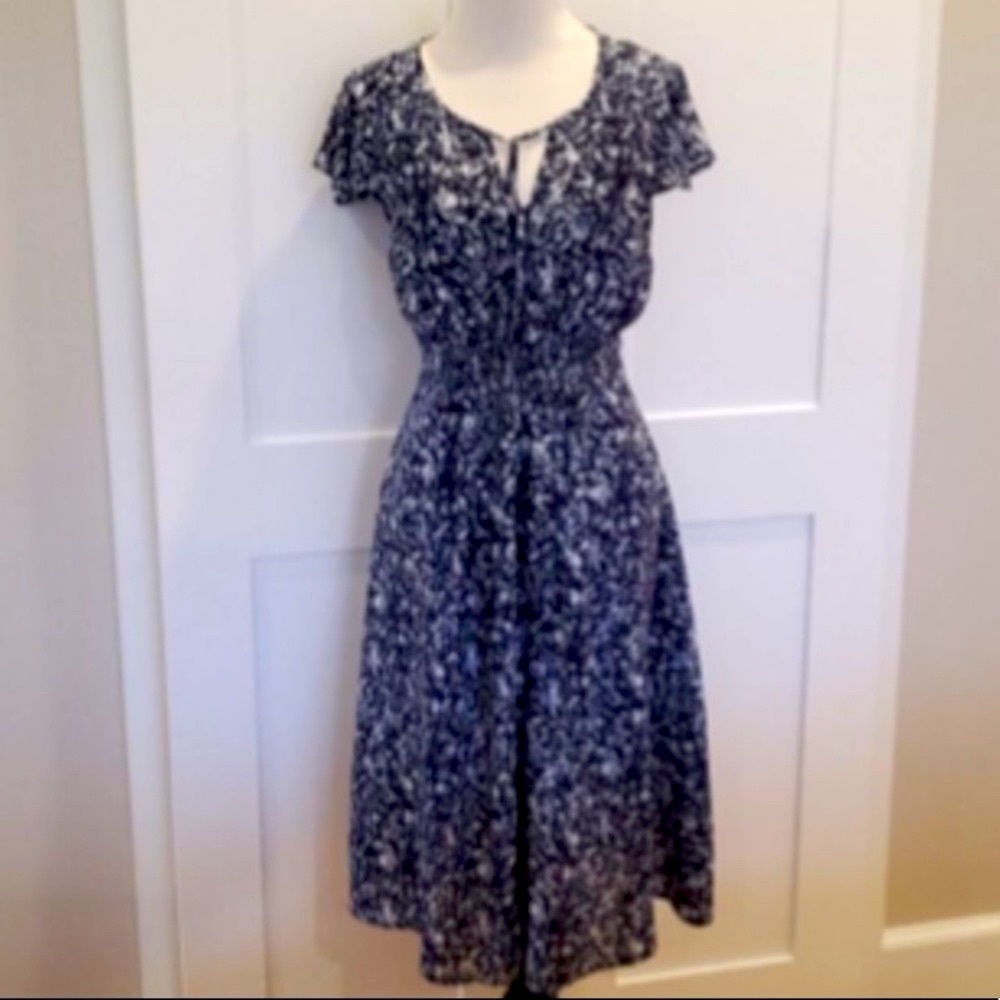 🆕Lucky Brand Print Midi Dress in Navy Blue | Womans Size Small